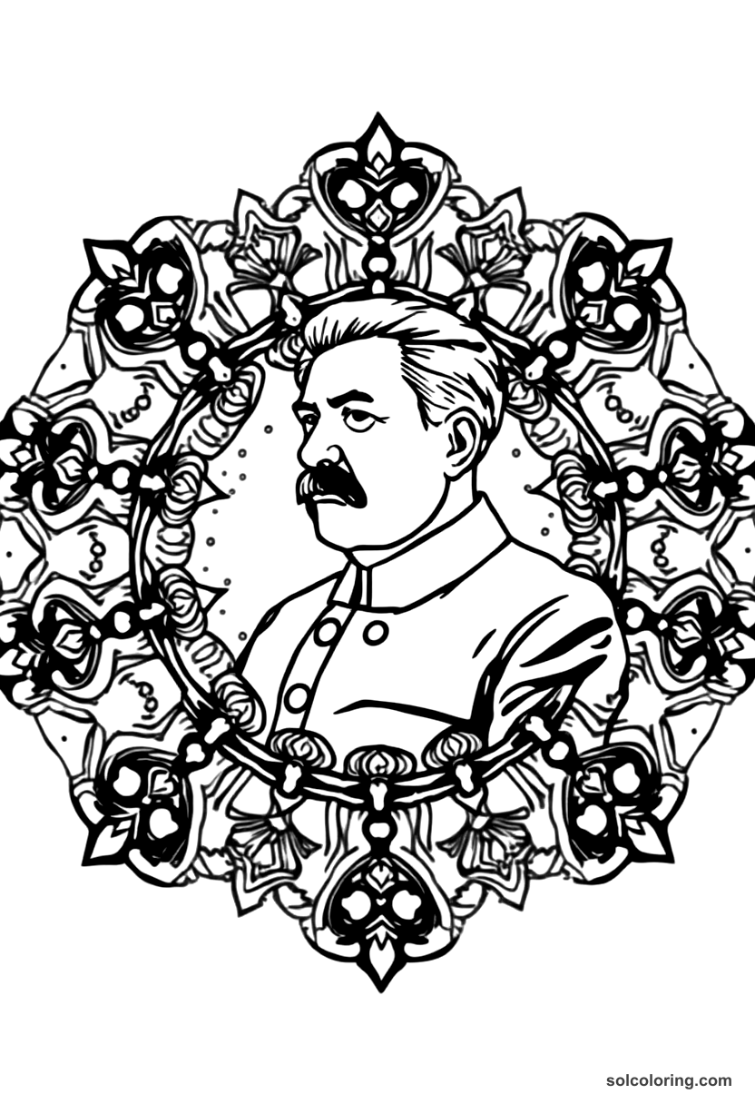 Mandala Joseph Stalin Reviewing the Red Army coloring page, free printable mandala style