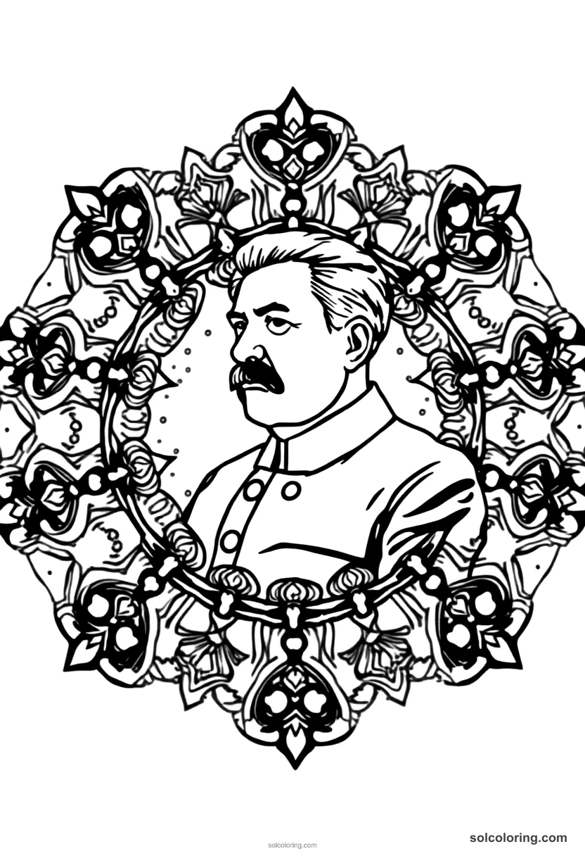 Mandala Joseph Stalin Reviewing the Red Army mandala coloring page for kids