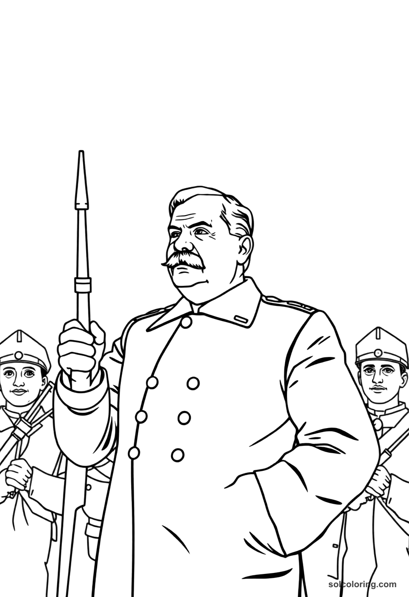 Simple Joseph Stalin Reviewing the Red Army coloring page, free printable simple style