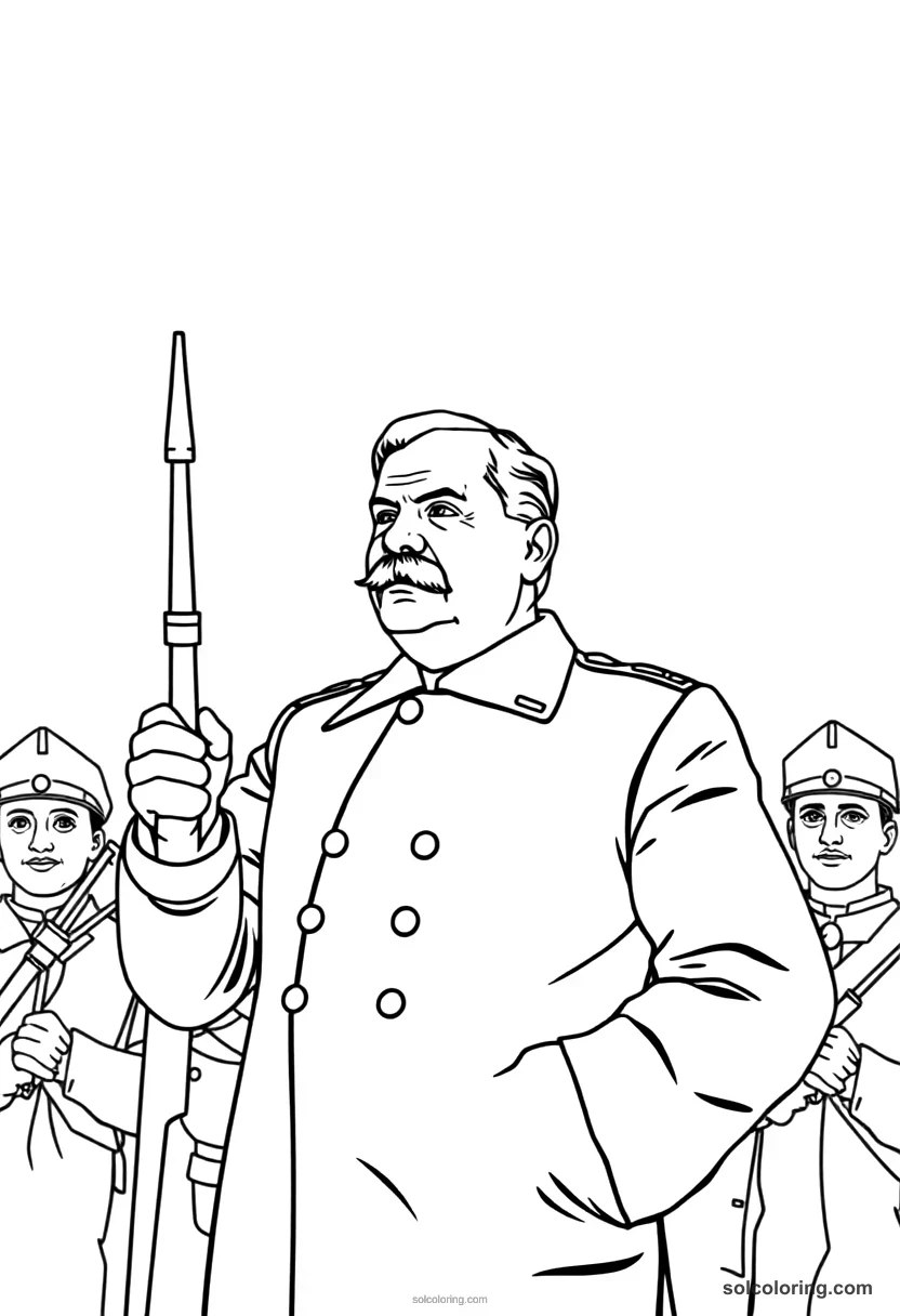 Simple Joseph Stalin Reviewing the Red Army simple coloring page for kids