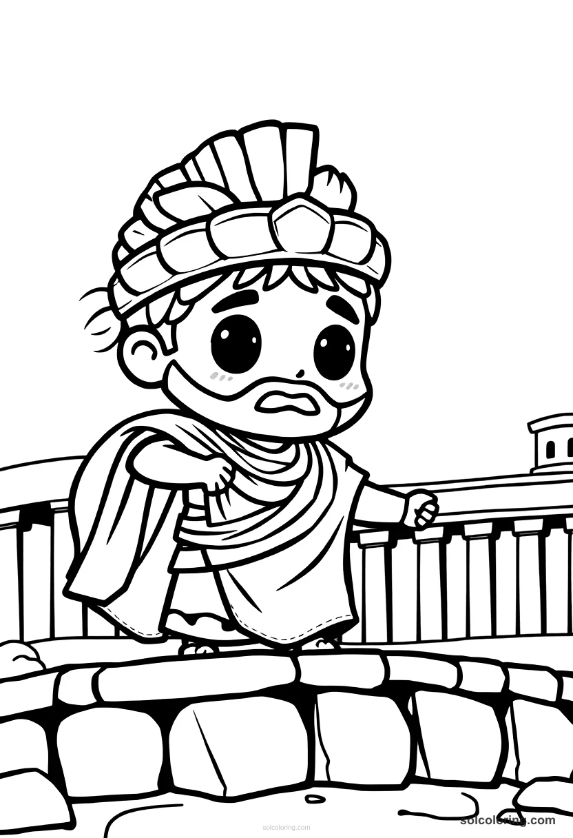 Chibi Julius Caesar Crossing the Rubicon chibi coloring page for kids
