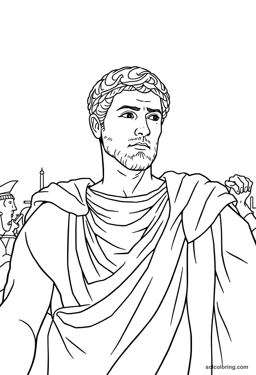 Julius Caesar Crossing the Rubicon coloring page, free printable realistic style