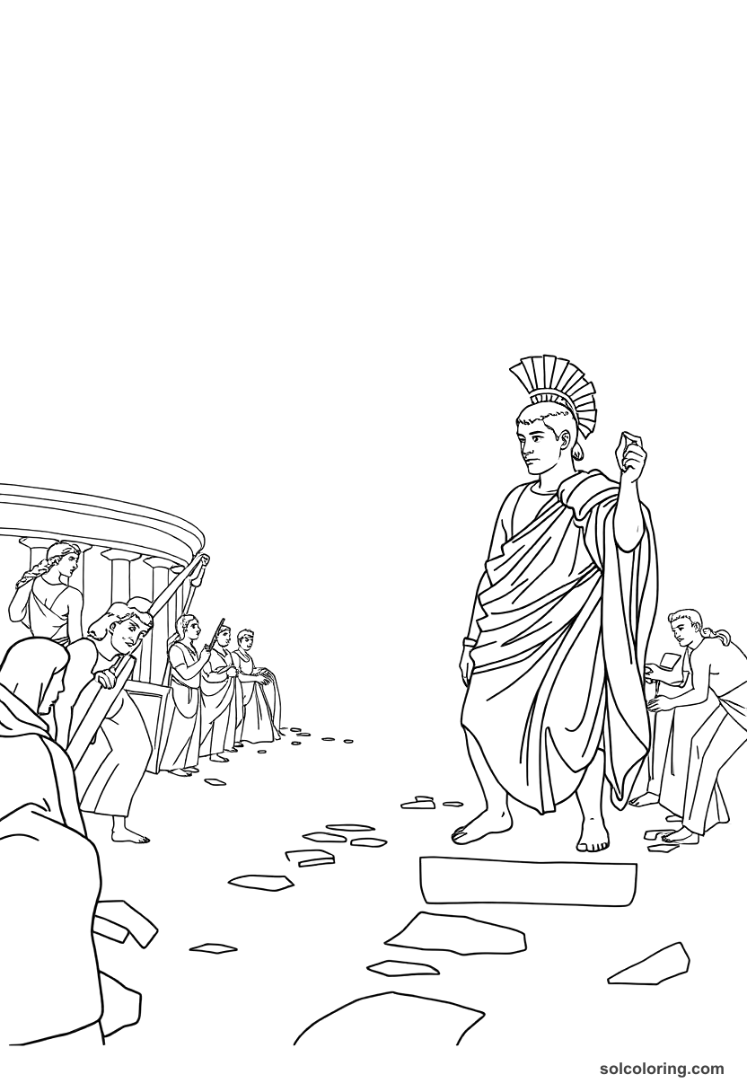 Simple Julius Caesar Crossing the Rubicon coloring page, free printable simple style