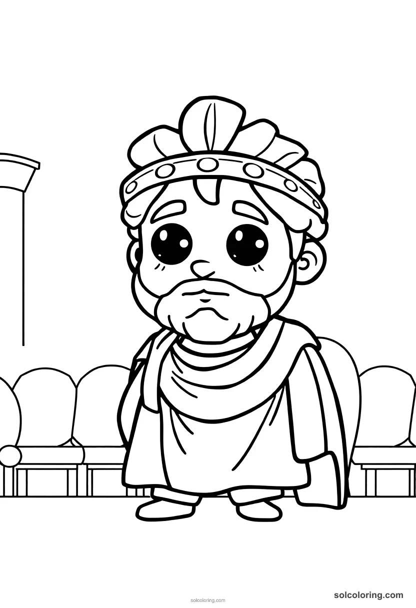 Cute Cartoon Julius Caesar in Roman Senate cute cartoon coloring page for kids