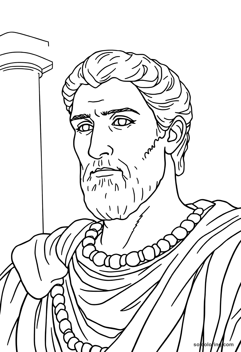 Julius Caesar in Roman Senate coloring page, free printable detailed style