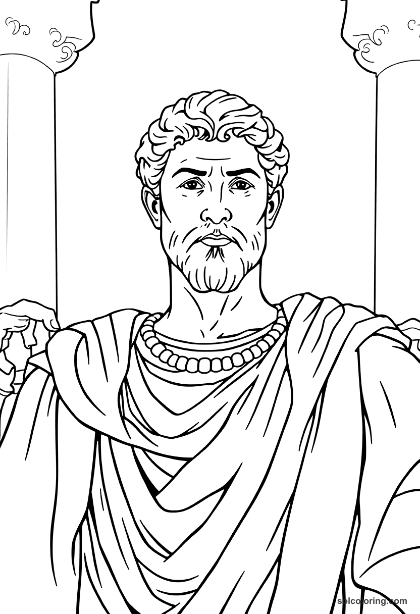 Julius Caesar in Roman Senate coloring page, free printable realistic style