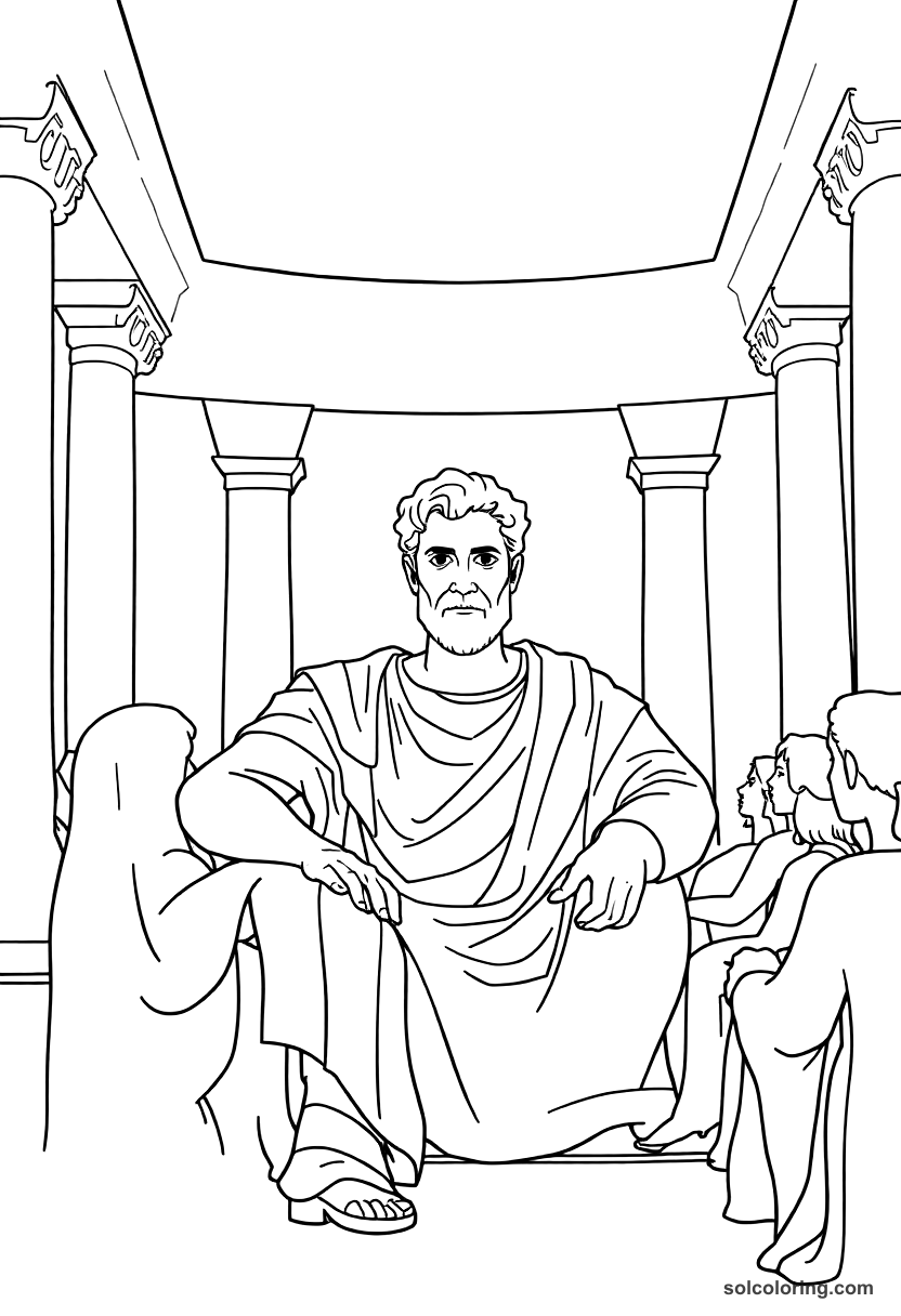 Simple Julius Caesar in Roman Senate coloring page, free printable simple style