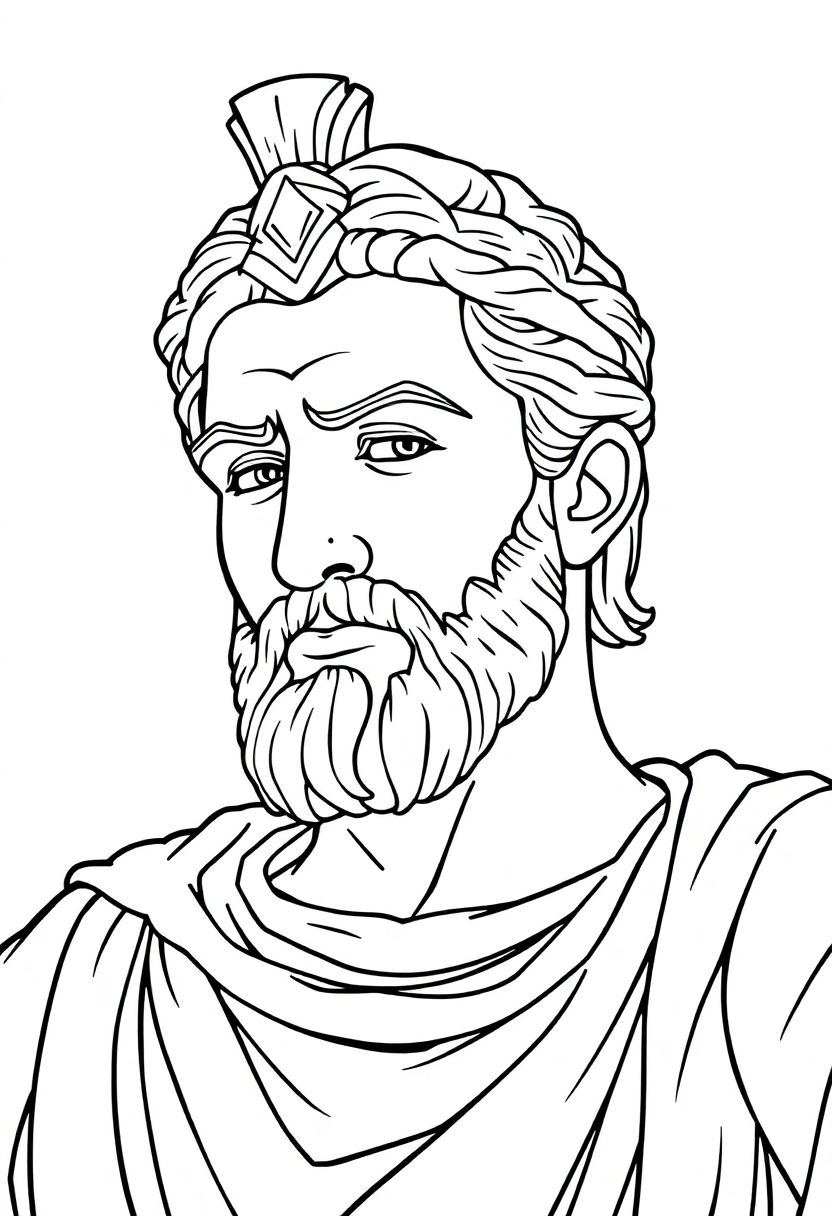 Julius Caesar Roman Leader coloring page showing chibi-style Caesar with laurel crown and Roman toga, bold black outlines