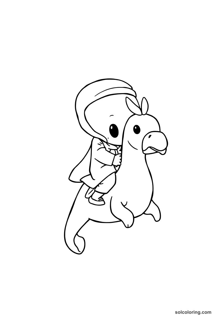 Chibi Julnar's brother Salih riding a sea horse coloring page, free printable chibi style