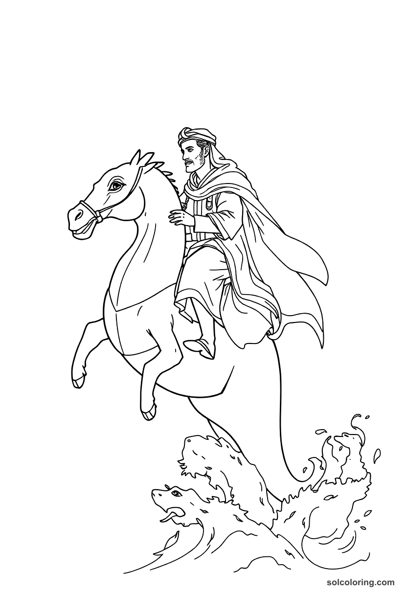 Julnar S Brother Salih Riding A Sea Horse coloring pages