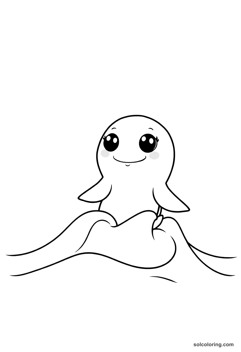 Cute Cartoon Julnar the Sea-Born rising from the ocean waves coloring page, free printable cute cartoon style