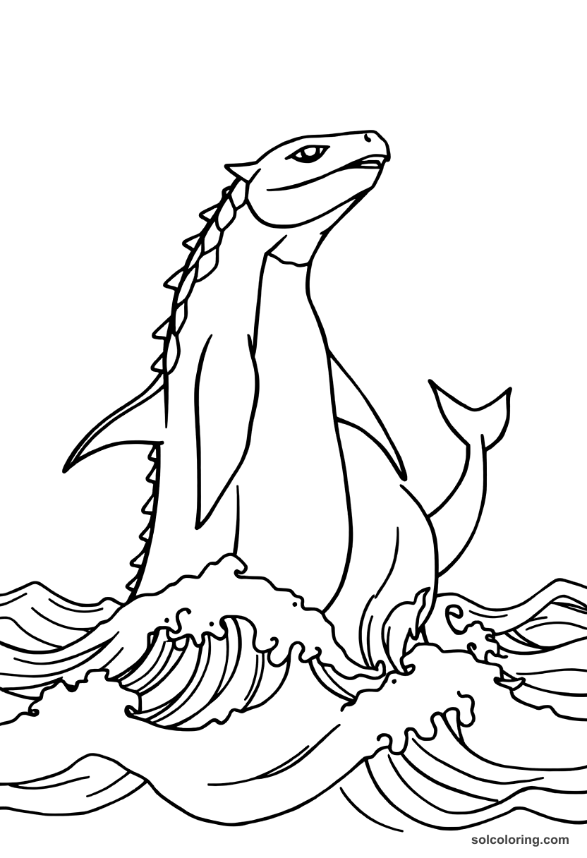 Simple Julnar the Sea-Born rising from the ocean waves coloring page, free printable simple style