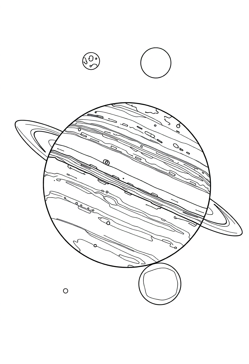 Jupiter and Its Moons coloring page, free printable