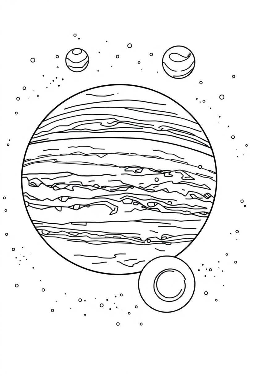 Jupiter and Its Moons coloring page, free printable
