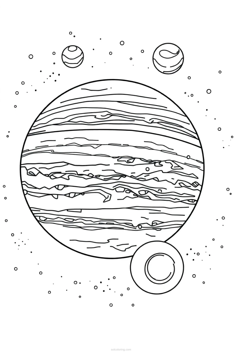 Jupiter and Its Moons coloring page for kids