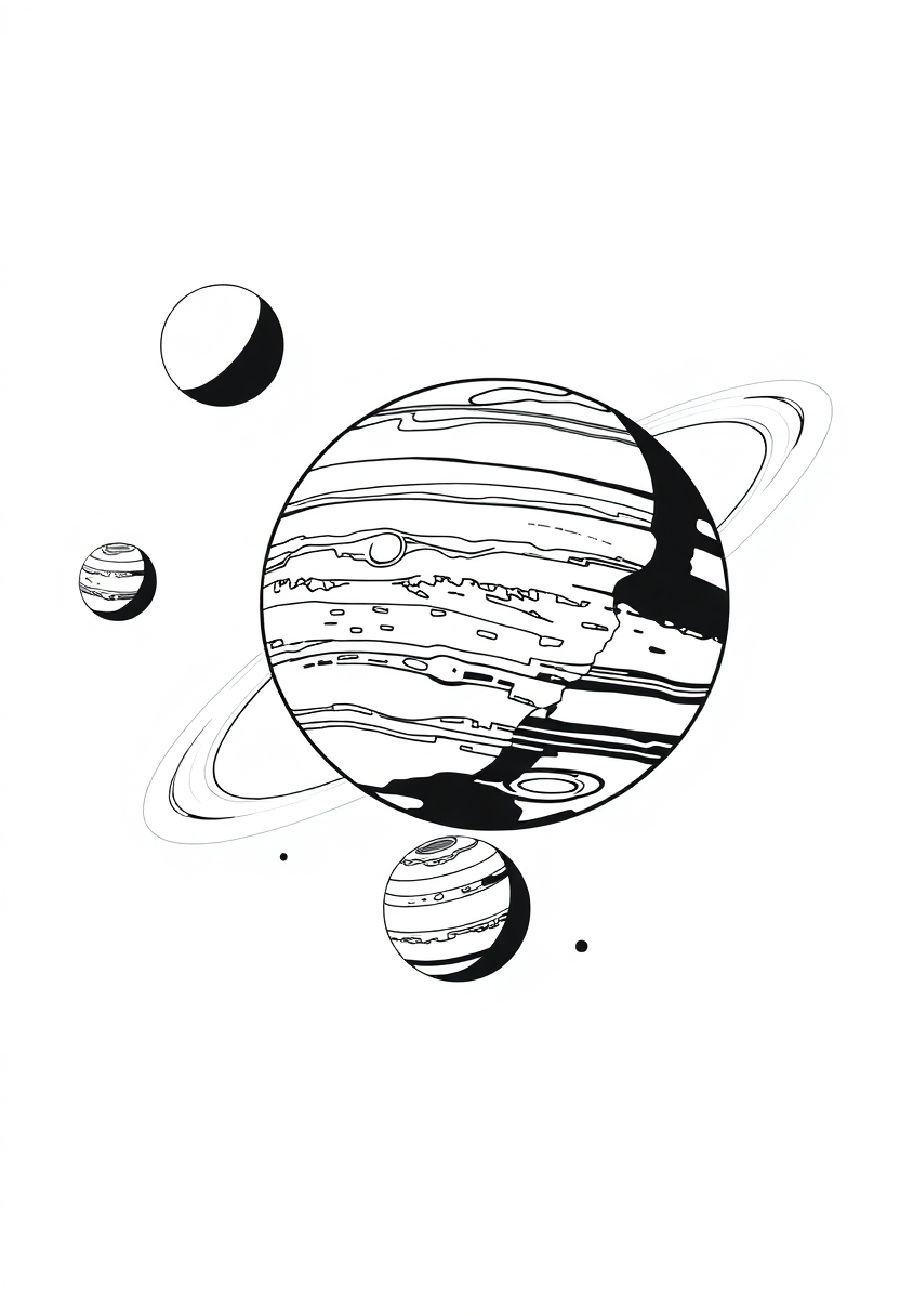 Jupiter and Its Moons coloring page, free printable