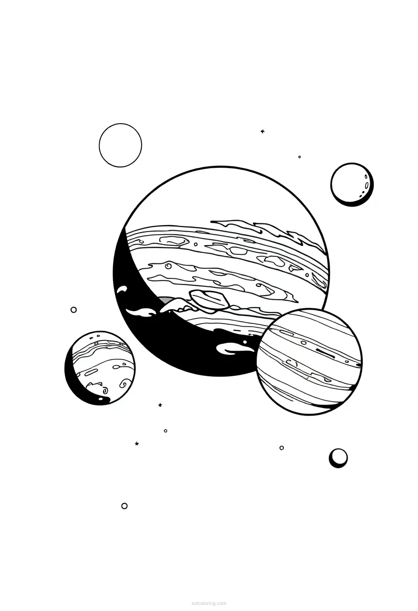 Jupiter and Its Moons coloring page for kids