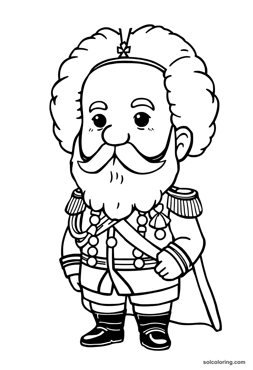 Chibi Kaiser Wilhelm II in Full Military Regalia coloring page, free printable chibi style