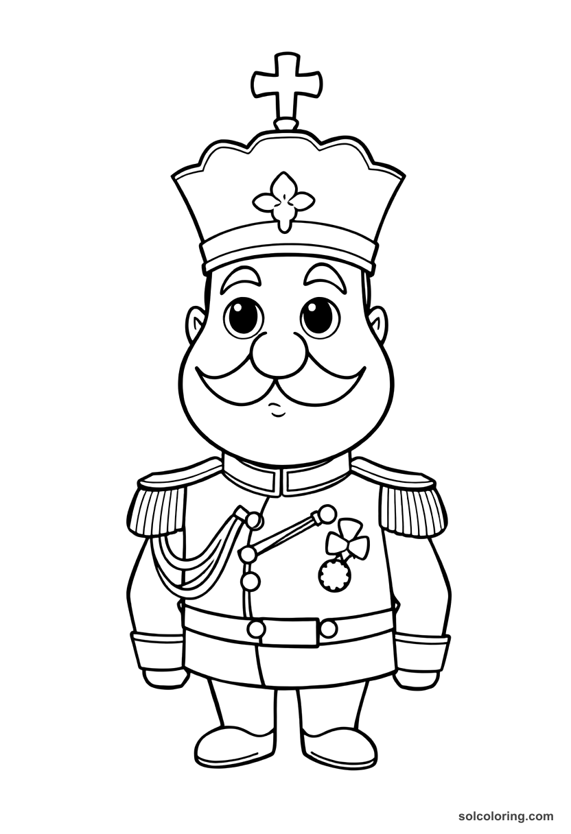 Cute Cartoon Kaiser Wilhelm II in Full Military Regalia coloring page, free printable cute cartoon style