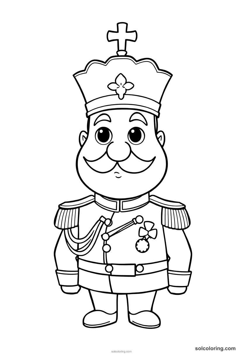 Cute Cartoon Kaiser Wilhelm II in Full Military Regalia cute cartoon coloring page for kids