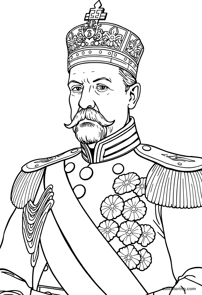 Kaiser Wilhelm II in Full Military Regalia coloring page, free printable detailed style
