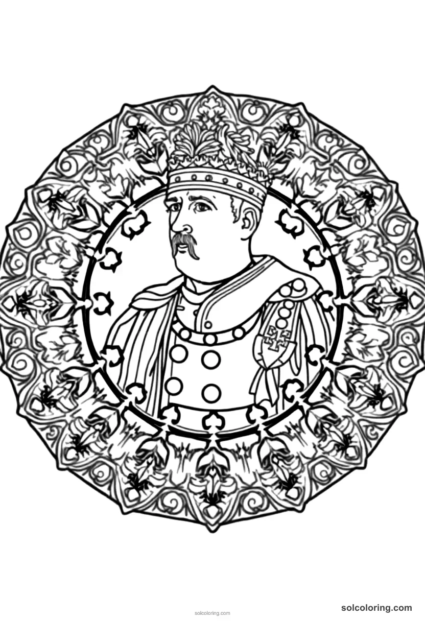 Mandala Kaiser Wilhelm II in Full Military Regalia mandala coloring page for kids