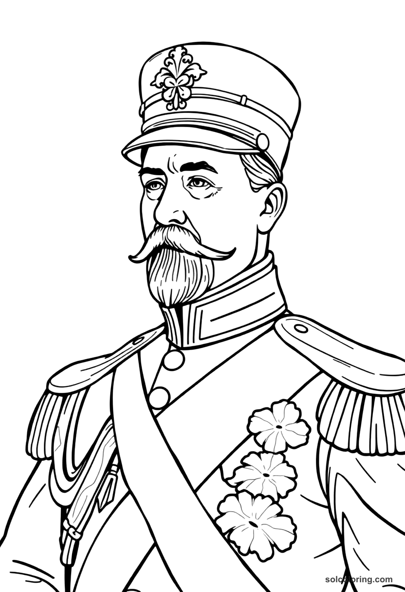Simple Kaiser Wilhelm II in Full Military Regalia coloring page, free printable simple style
