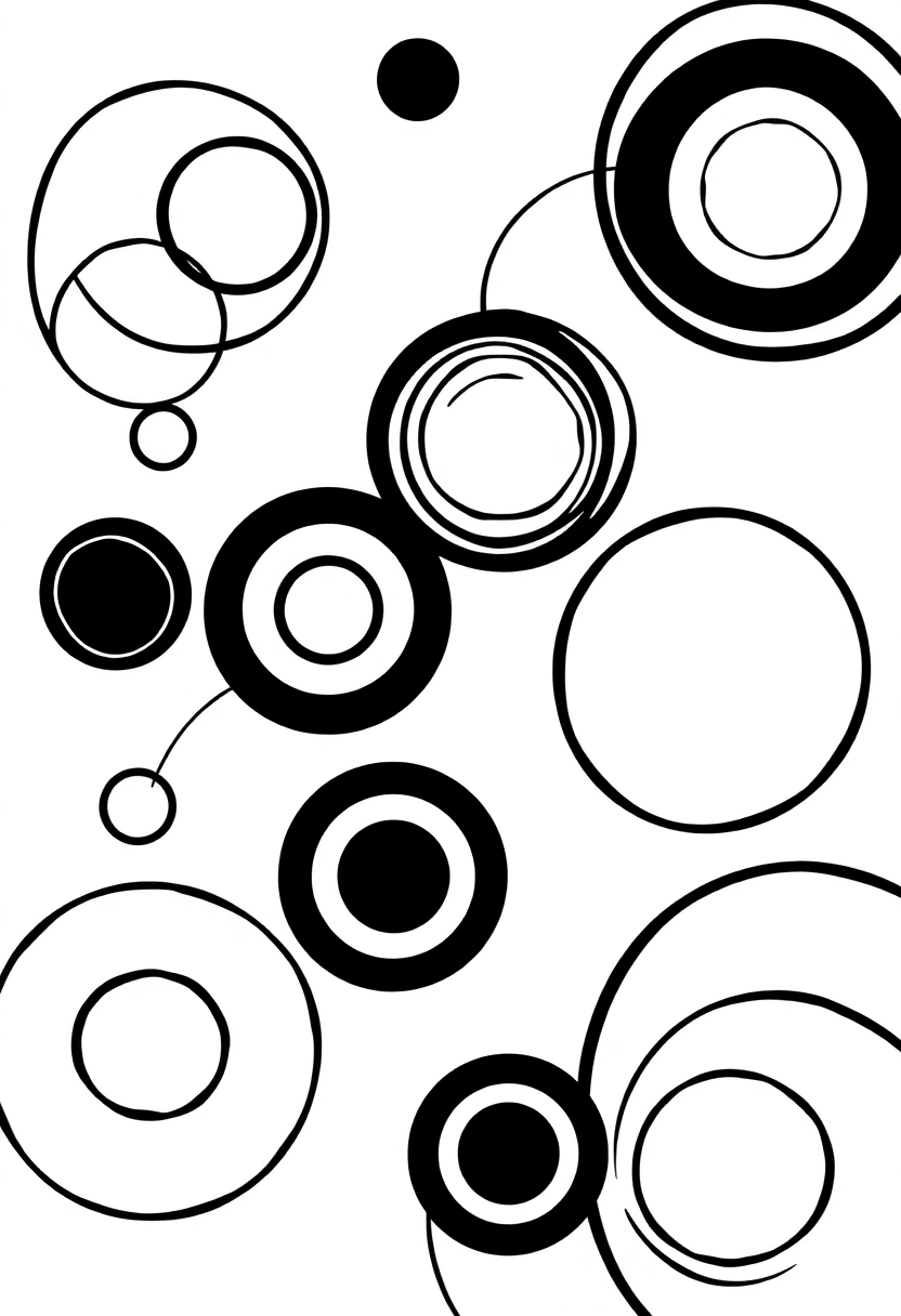 Kandinsky Abstract Circles coloring page, free printable standard style for kids and adults