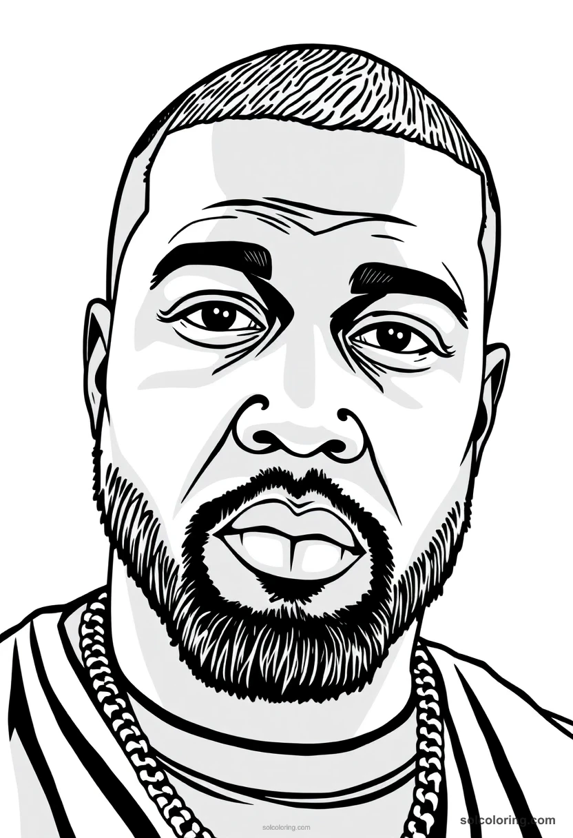 Illustrated Portrait Kanye West illustrated portrait coloring page for kids
