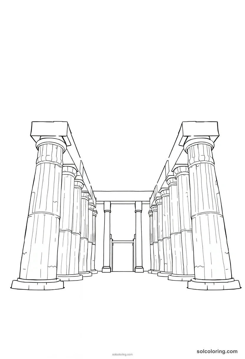 Karnak Temple Hypostyle Hall detailed coloring page for kids