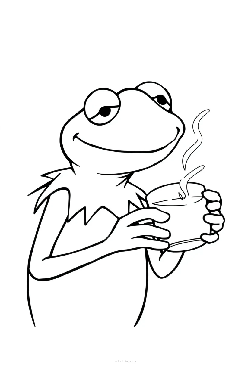 Kermit Sipping Tea coloring page for kids