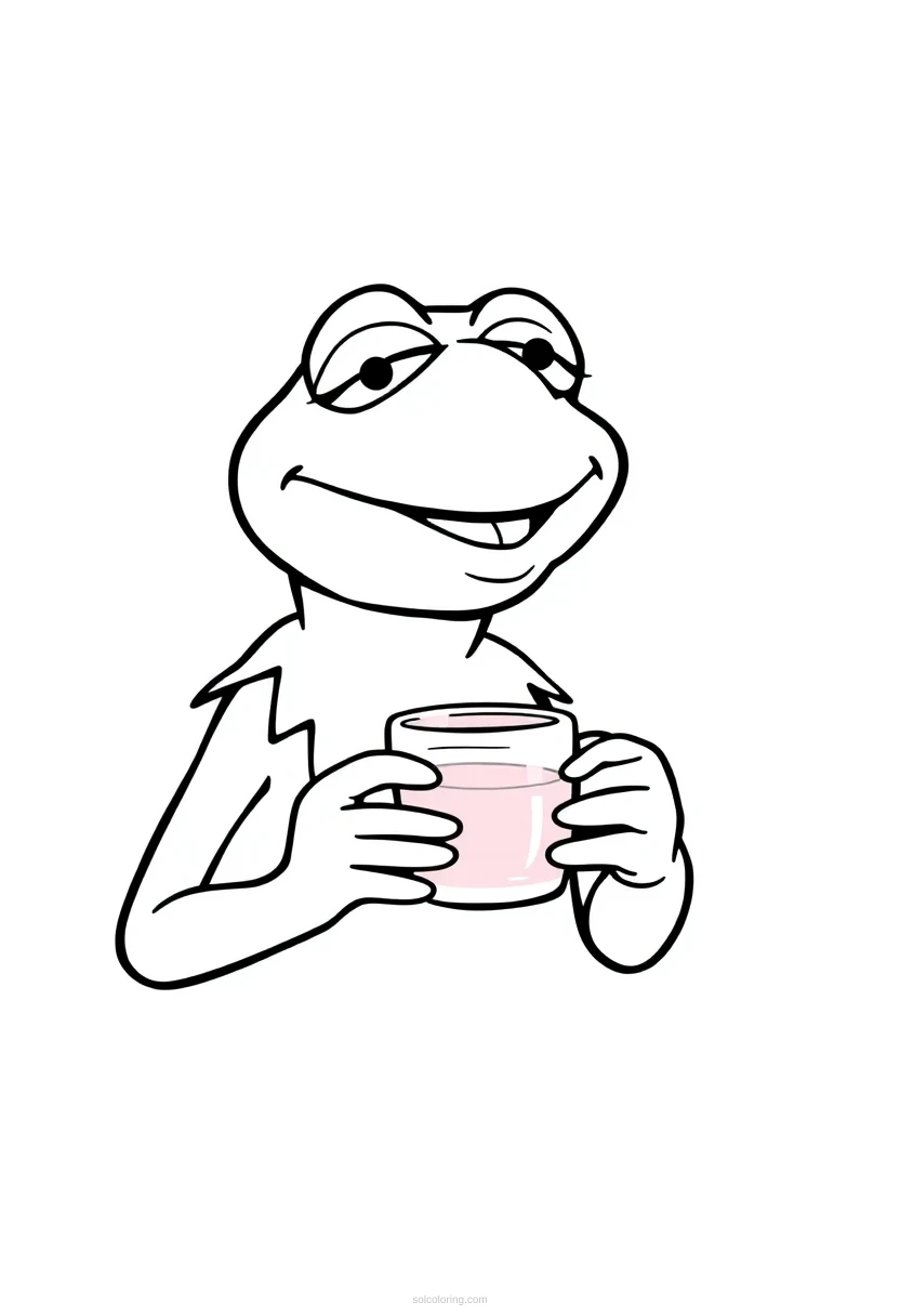 Kermit Sipping Tea coloring page for kids