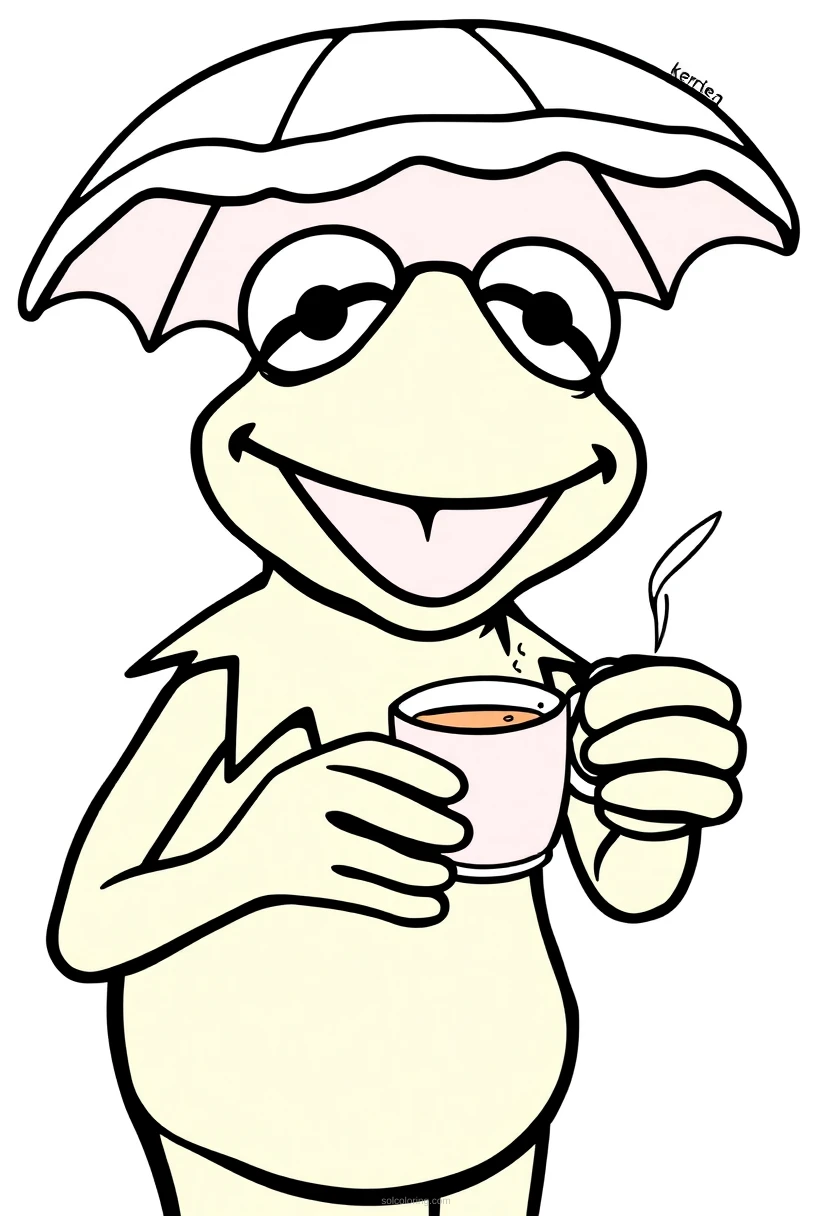 Kermit Sipping Tea coloring page for kids