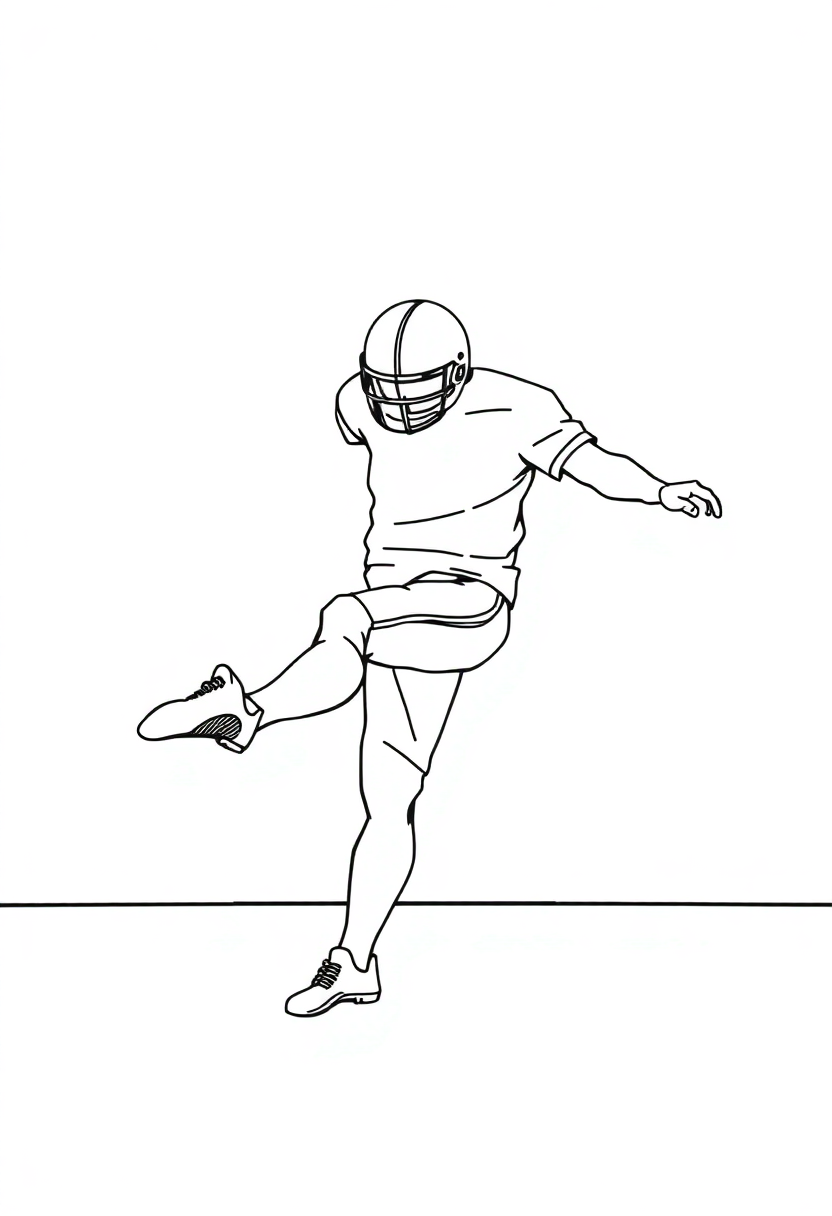 Kicker Attempting Field Goal coloring page, free printable