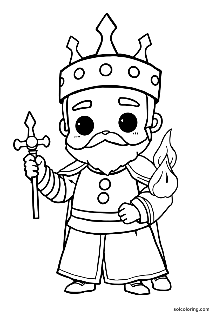 Chibi King Alfred the Great Burning the Cakes coloring page, free printable chibi style