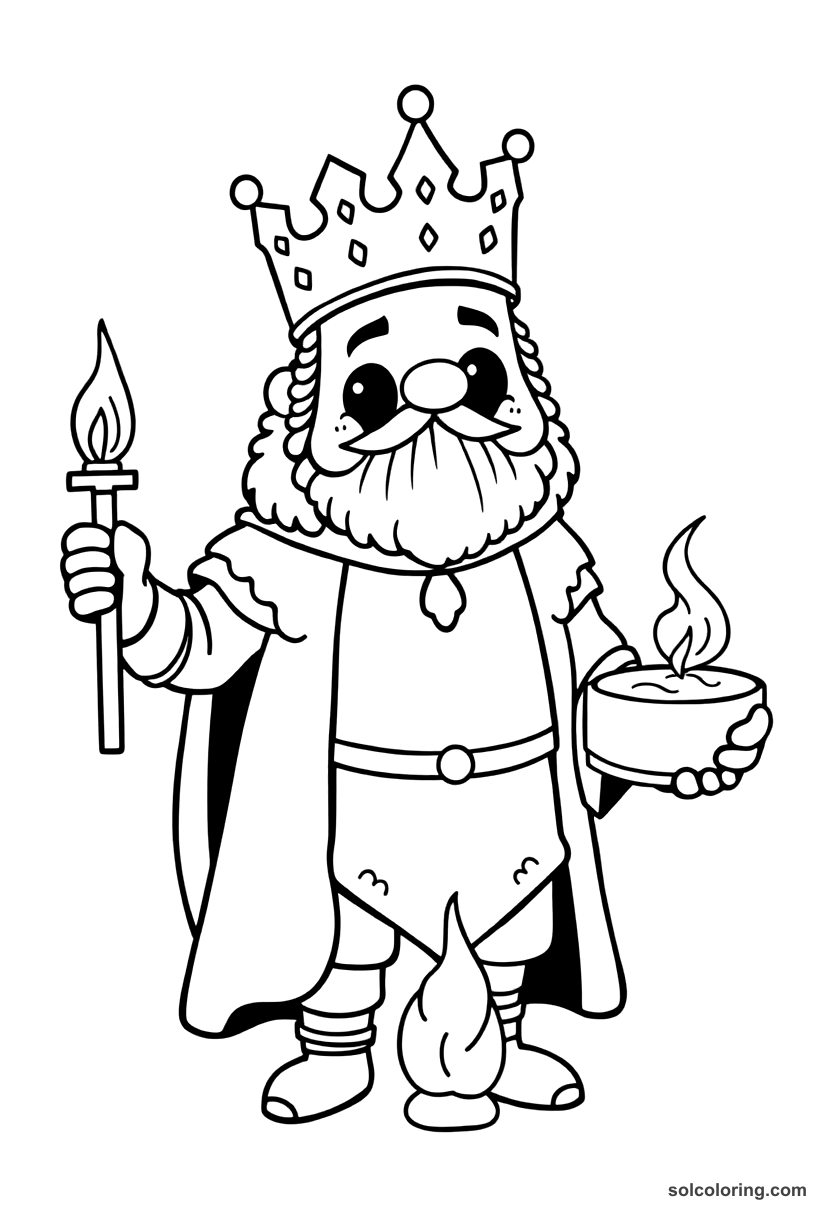 Cute Cartoon King Alfred the Great Burning the Cakes coloring page, free printable cute cartoon style