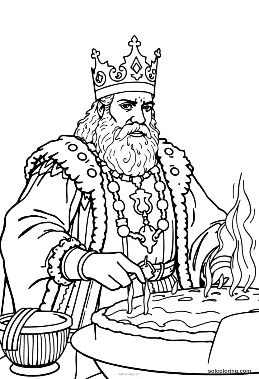 King Alfred the Great Burning the Cakes detailed coloring page for kids