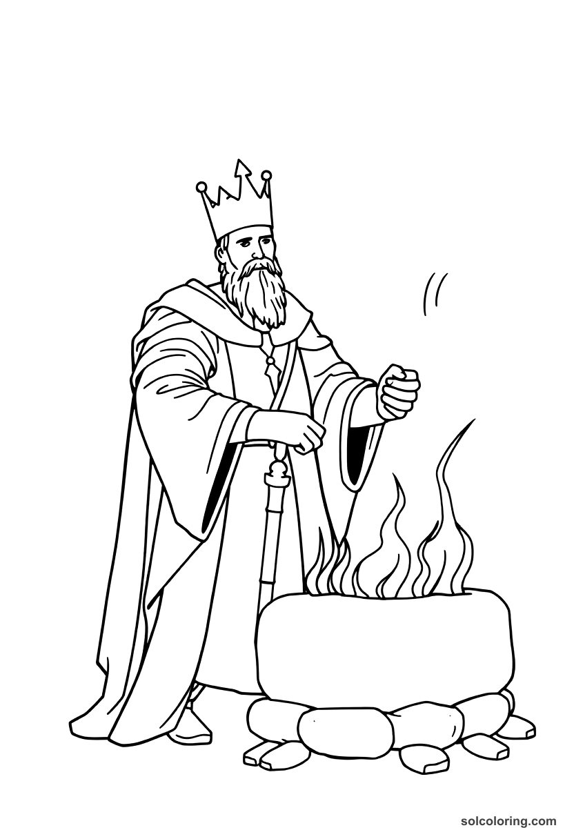 Simple King Alfred the Great Burning the Cakes coloring page, free printable simple style