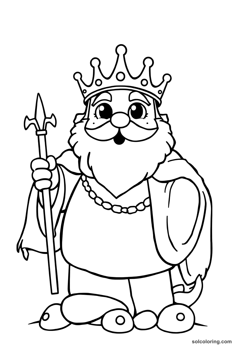 Cute Cartoon King Cnut Commanding the Sea coloring page, free printable cute cartoon style