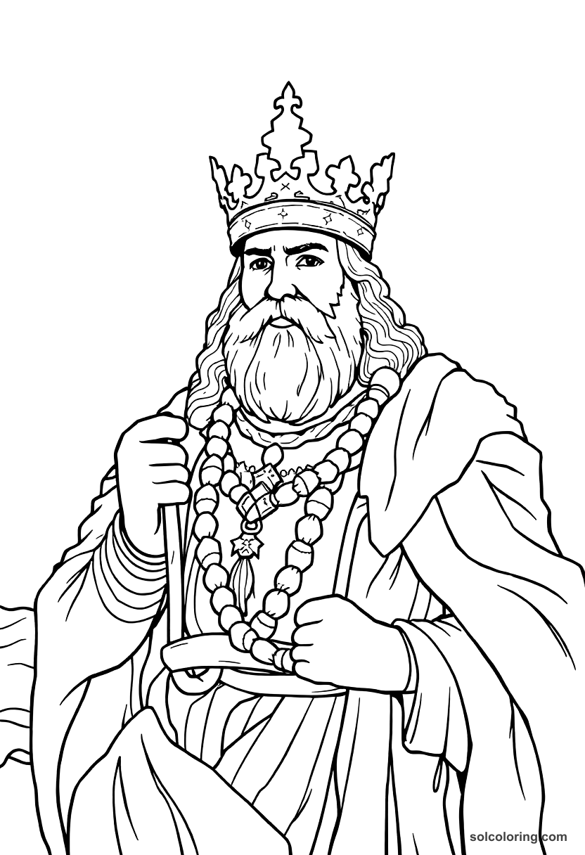King Cnut Commanding the Sea coloring page, free printable detailed style