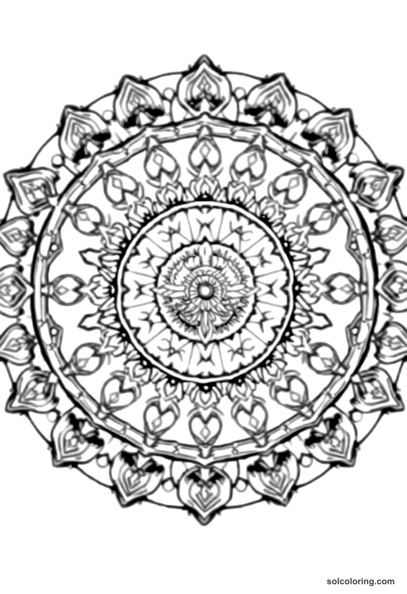 Mandala King Cnut Commanding the Sea coloring page, free printable mandala style