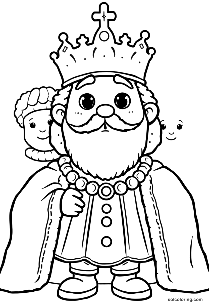 Cute Cartoon King Henry VIII with His Court coloring page, free printable cute cartoon style