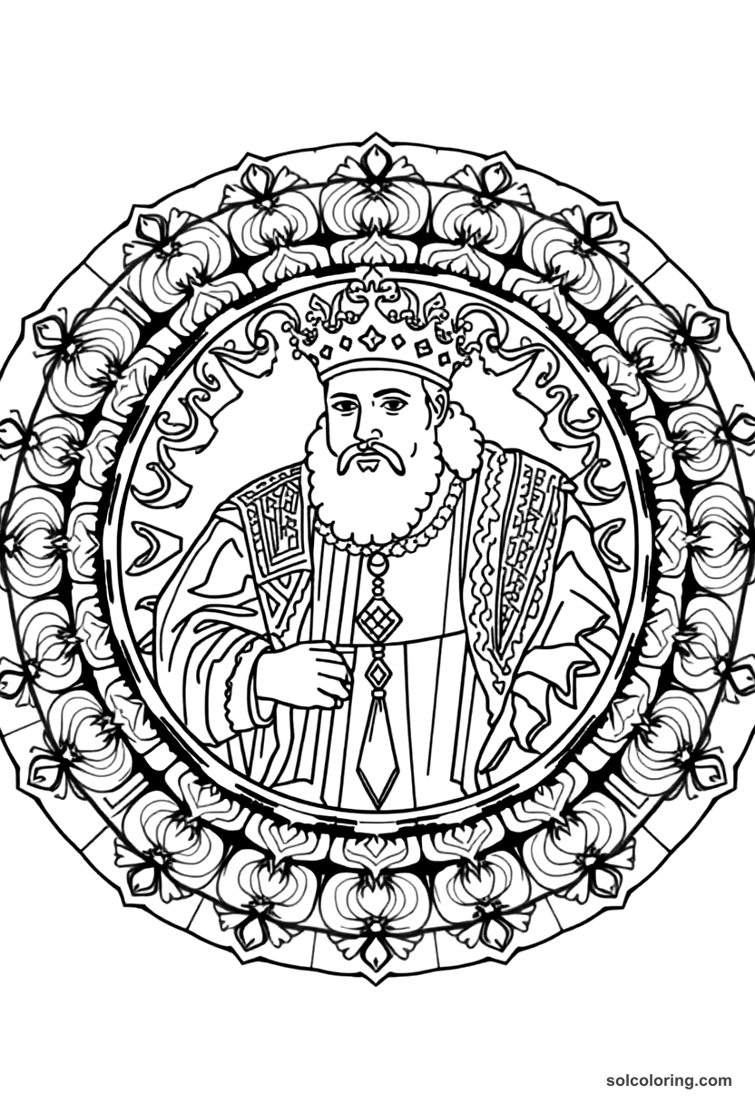 Mandala King Henry VIII with His Court coloring page, free printable mandala style
