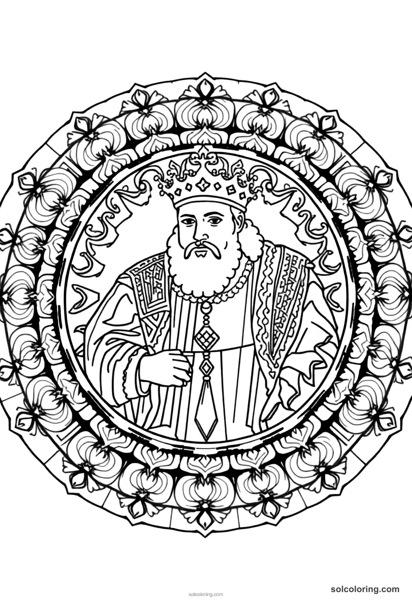 Mandala King Henry VIII with His Court mandala coloring page for kids