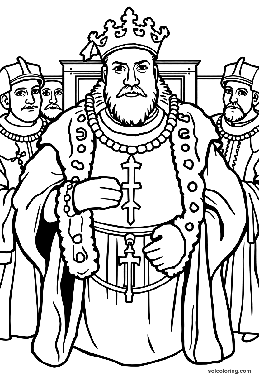 Simple King Henry VIII with His Court coloring page, free printable simple style