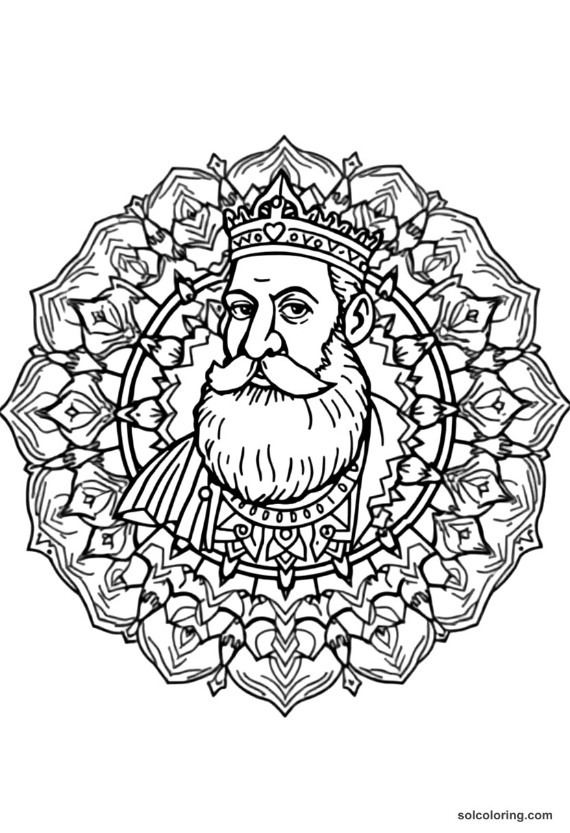 Mandala King Leopold II of Belgium in the Congo coloring page, free printable mandala style