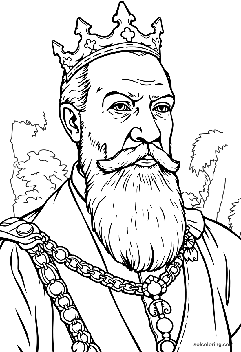 King Leopold II of Belgium in the Congo coloring page, free printable realistic style