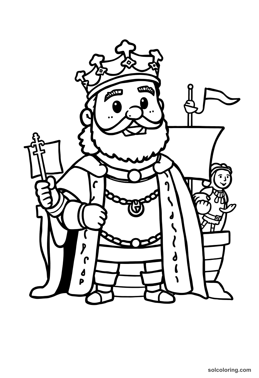 Cute Cartoon King Philip II of Spain with the Armada coloring page, free printable cute cartoon style