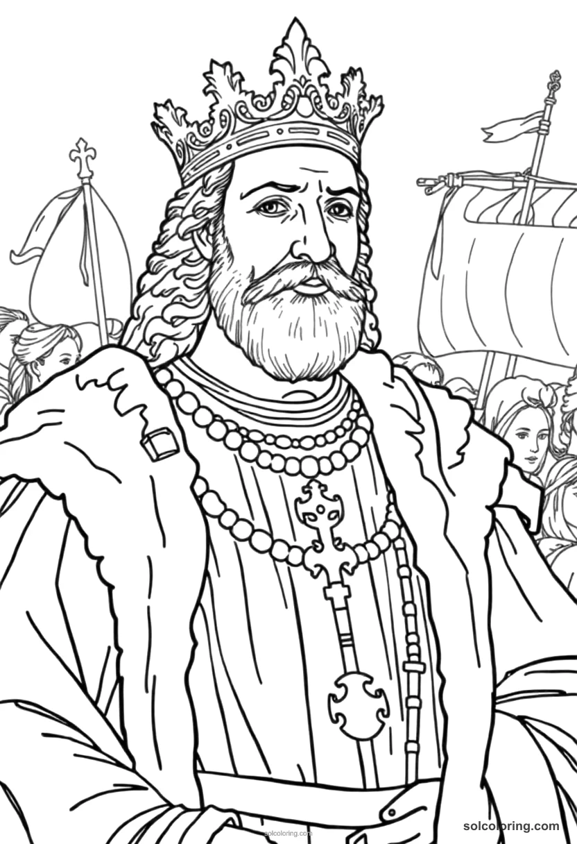 King Philip II of Spain with the Armada detailed coloring page for kids