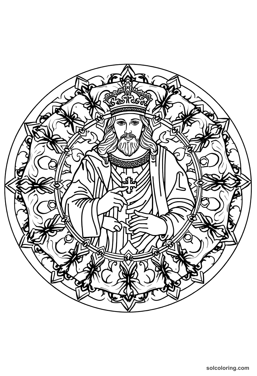 Mandala King Philip II of Spain with the Armada coloring page, free printable mandala style